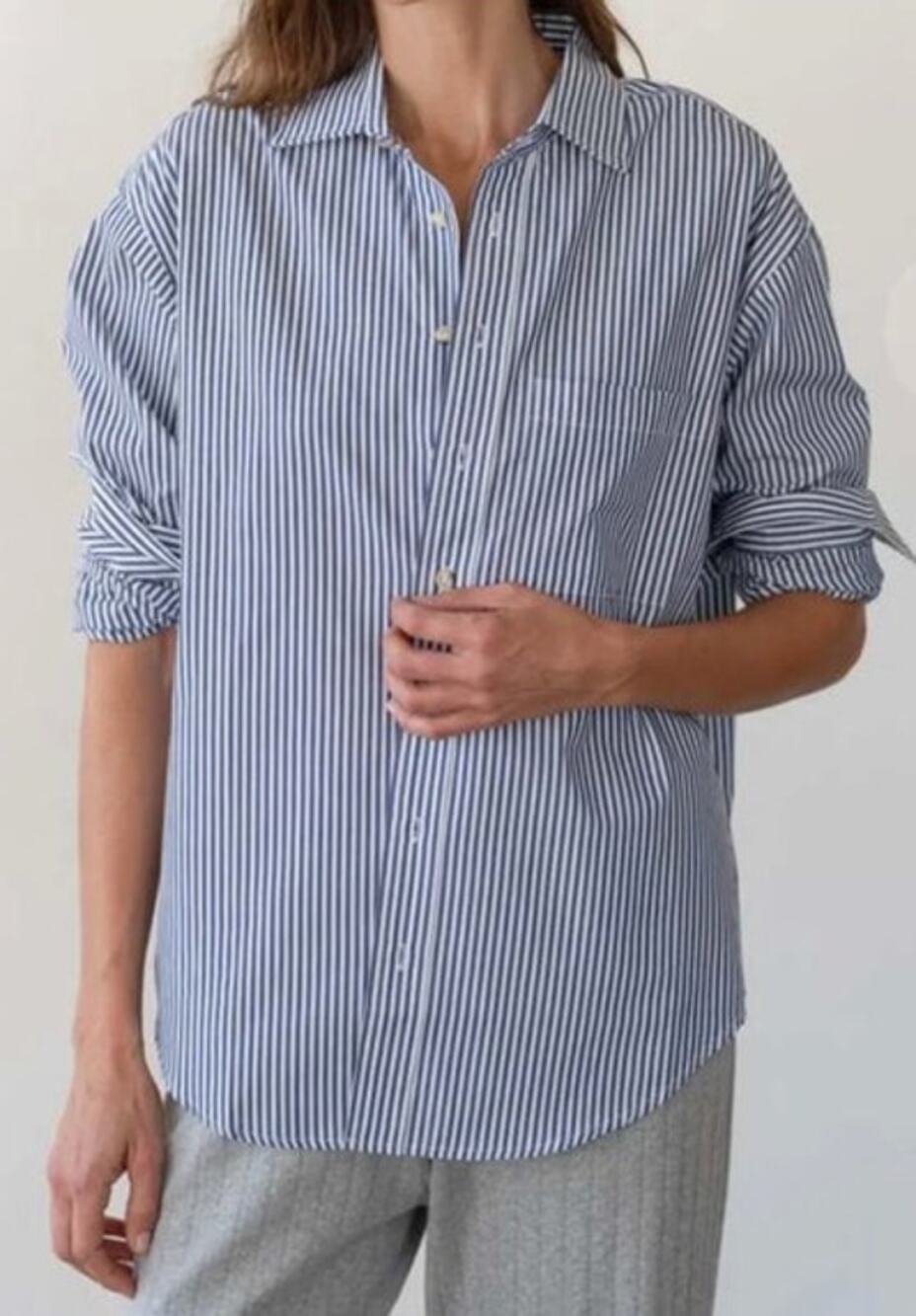 Donni. Shirt Button Down Striped Long Sleeve Blue White S